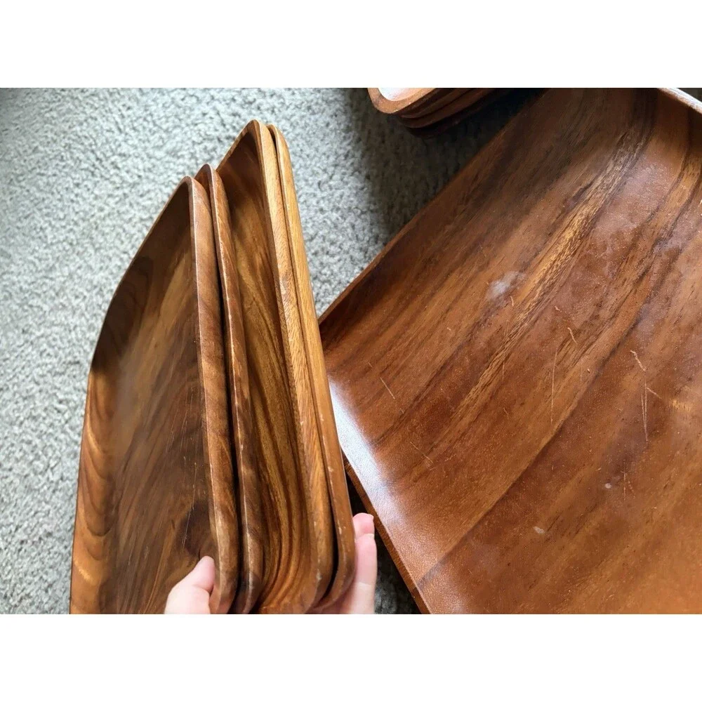 10 Square Acacia Wood Dinner Plates, Beautiful Wood Grain Pattern, 12x12